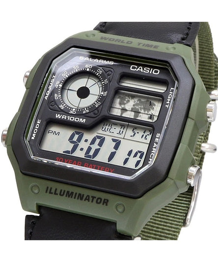 Casio Youth AE-1200WHB-3BV (D101) Digital Grey Dial Green Cloth Band Strap Watch