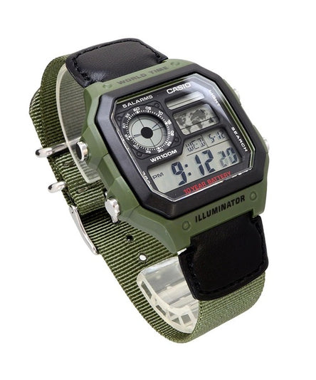 Casio Youth AE-1200WHB-3BV (D101) Digital Grey Dial Green Cloth Band Strap Watch