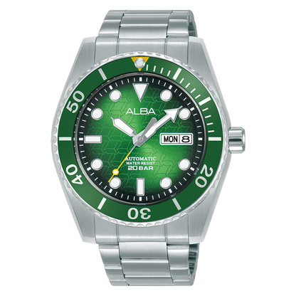 Alba AL4437X1 Green Dial with White Metal Strap Automatic Watch