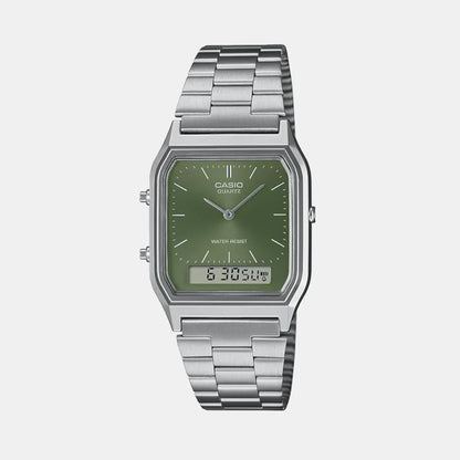 Casio Vintage Unisex Quartz Green Dial Analog Stainless Steel Watch AD278