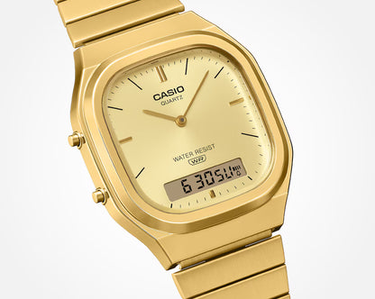 Casio Vintage AQ-240EG-9ADF Analog-Digital Gold Dial Unisex (D421)
