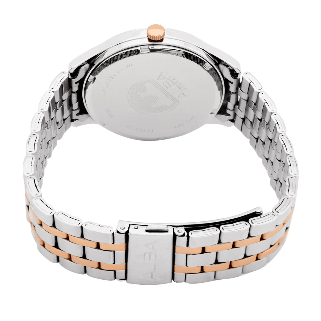 Alba AS9R28X1 White Marble Dial with Rose Gold+Silver Metal Strap