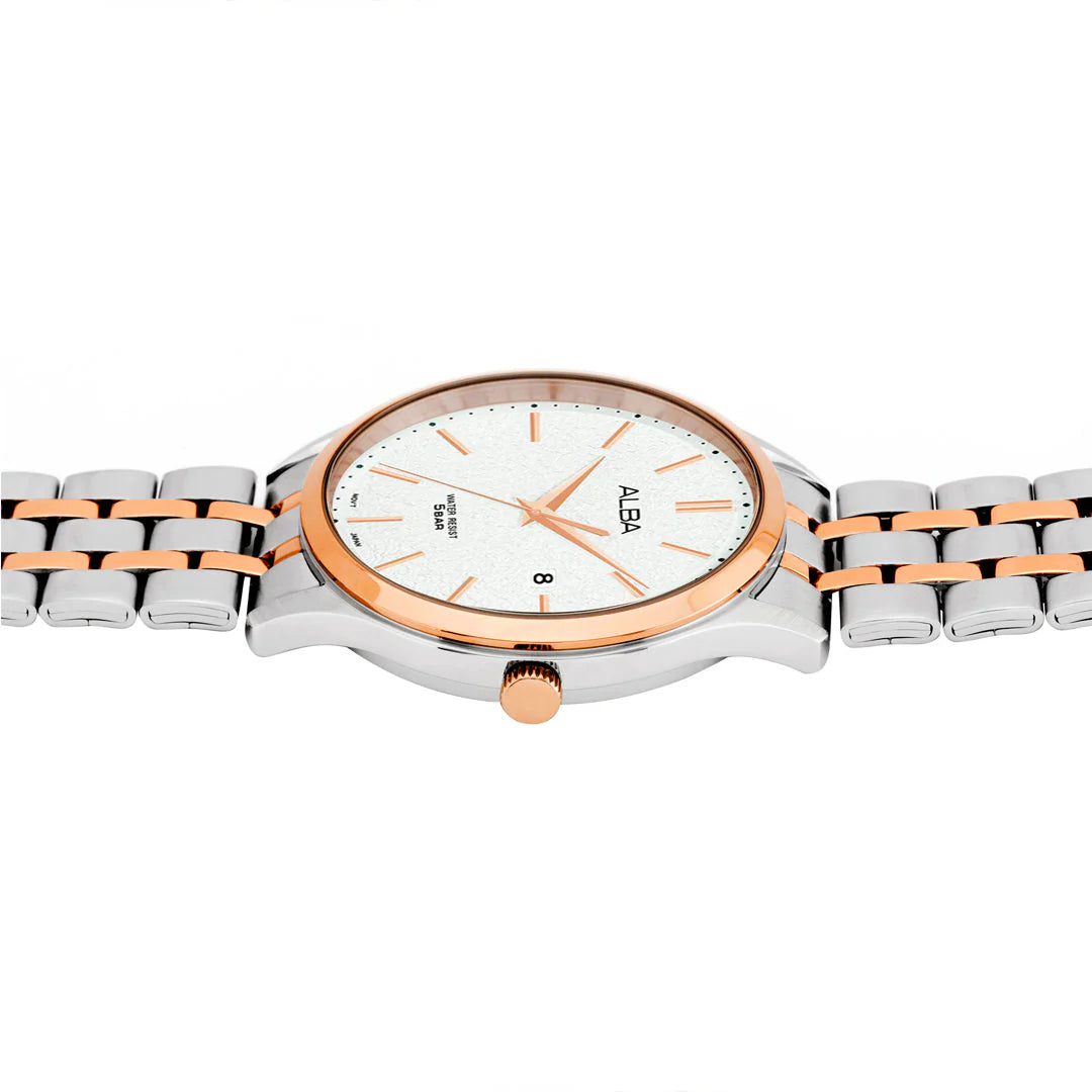 Alba AS9R28X1 White Marble Dial with Rose Gold+Silver Metal Strap