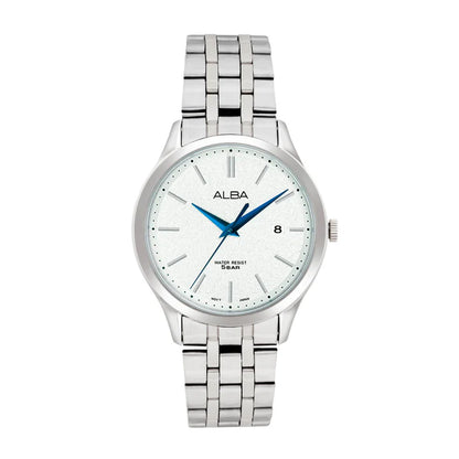 Alba AS9R35X1 White Marble Dial with Silver Metal Straps