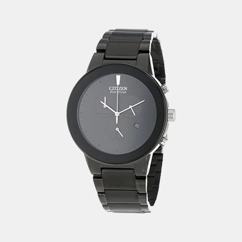 Citizen Axiom Eco-Drive Men Black Stainless Steel Chronograph Watch AT2245-57E
