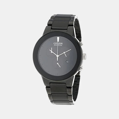 Citizen Axiom Eco-Drive Men Black Stainless Steel Chronograph Watch AT2245-57E