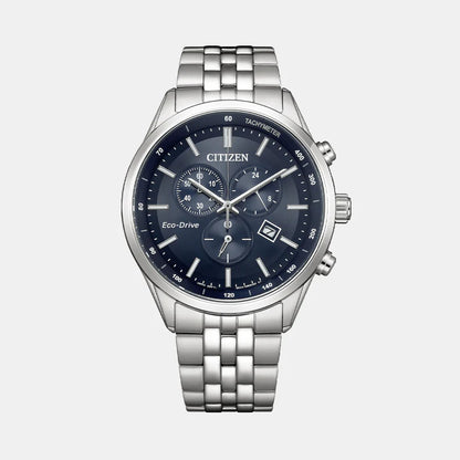 Citizen Eco- Drive Men Blue Dial Chronograph Stainless Steel Watch AT2570-56L