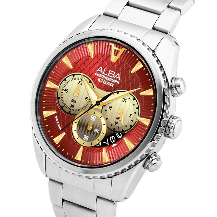 Alba AT3J11X1 Red Textured Dial Chronograph Watch