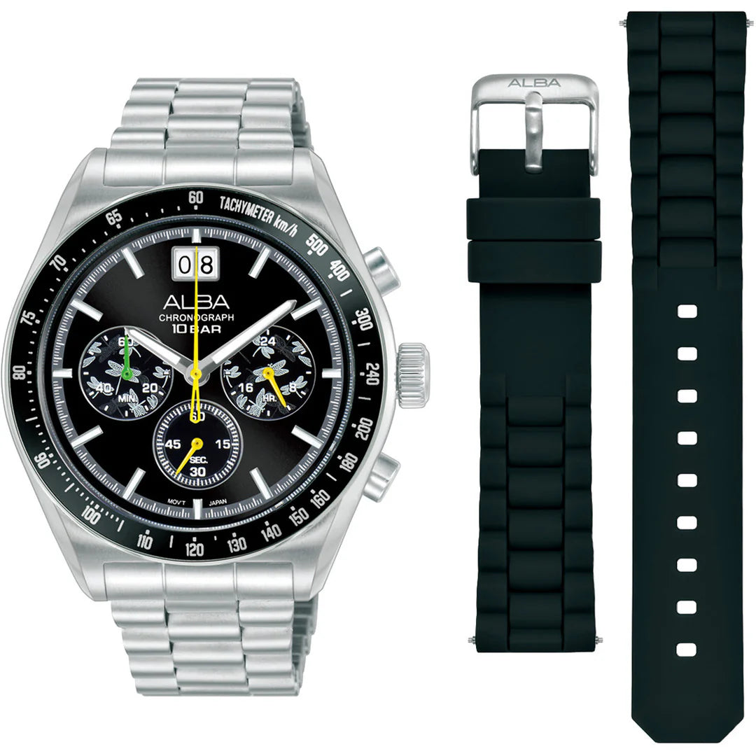 AU5025X2 Black Sunray Dial Chronograph Watch With Additional Strap