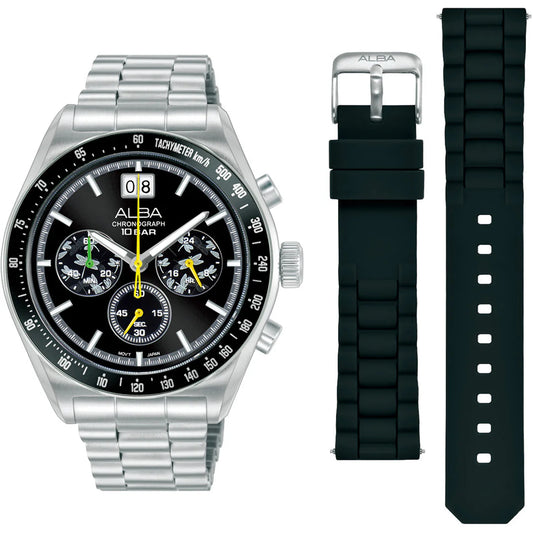 AU5025X2 Black Sunray Dial Chronograph Watch With Additional Strap
