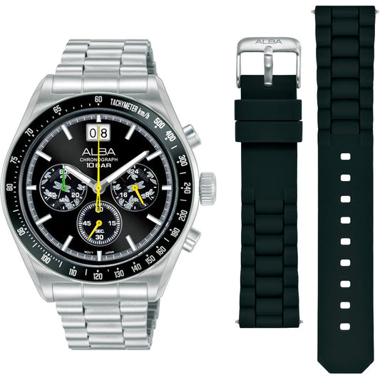 AU5025X2 Black Sunray Dial Chronograph Watch With Additional Strap