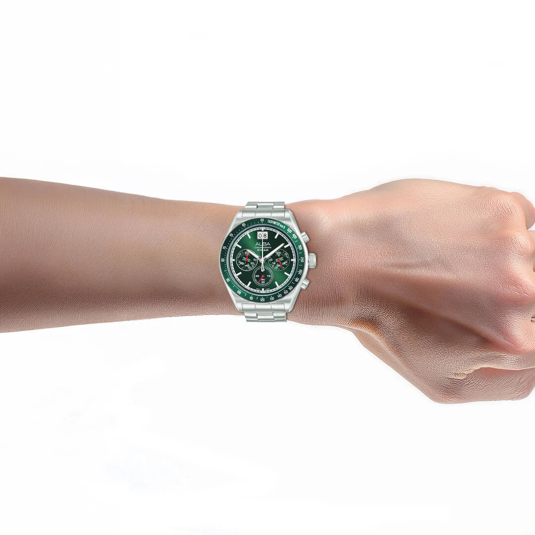 AU5027X2 Green Sunray Dial Chronograph Watch With Additional Srap