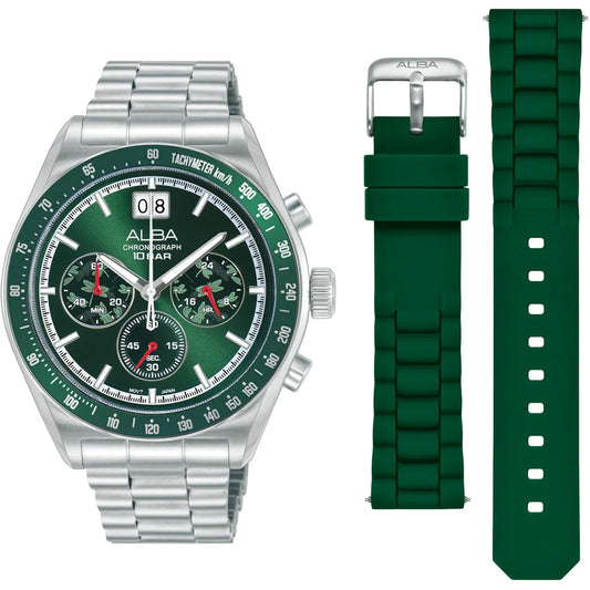 AU5027X2 Green Sunray Dial Chronograph Watch With Additional Srap