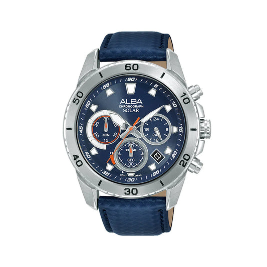 ALBA Blue Dial With Leather Strap Solar Chronograph Watch AZ5017X1