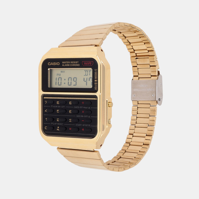 Vintage Unisex Quartz Gold Dial Digital Stainless Steel Watch C011