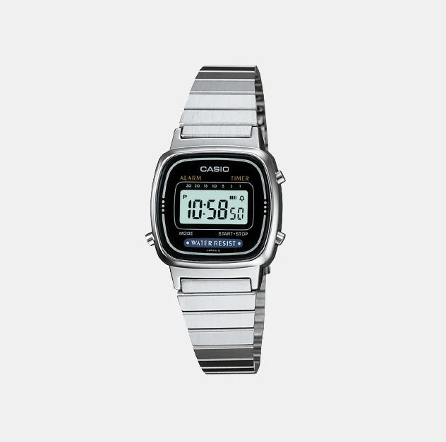 Casio Vintage Women Quartz Black Dial Digital Stainless Steel Watch D123