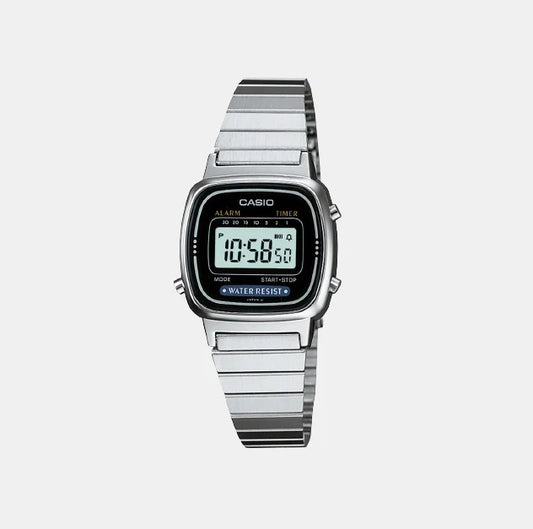 Casio Vintage Women Quartz Black Dial Digital Stainless Steel Watch D123