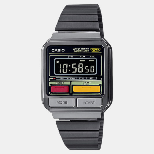 Vintage Unisex Quartz Black Dial Digital Stainless Steel Watch D323
