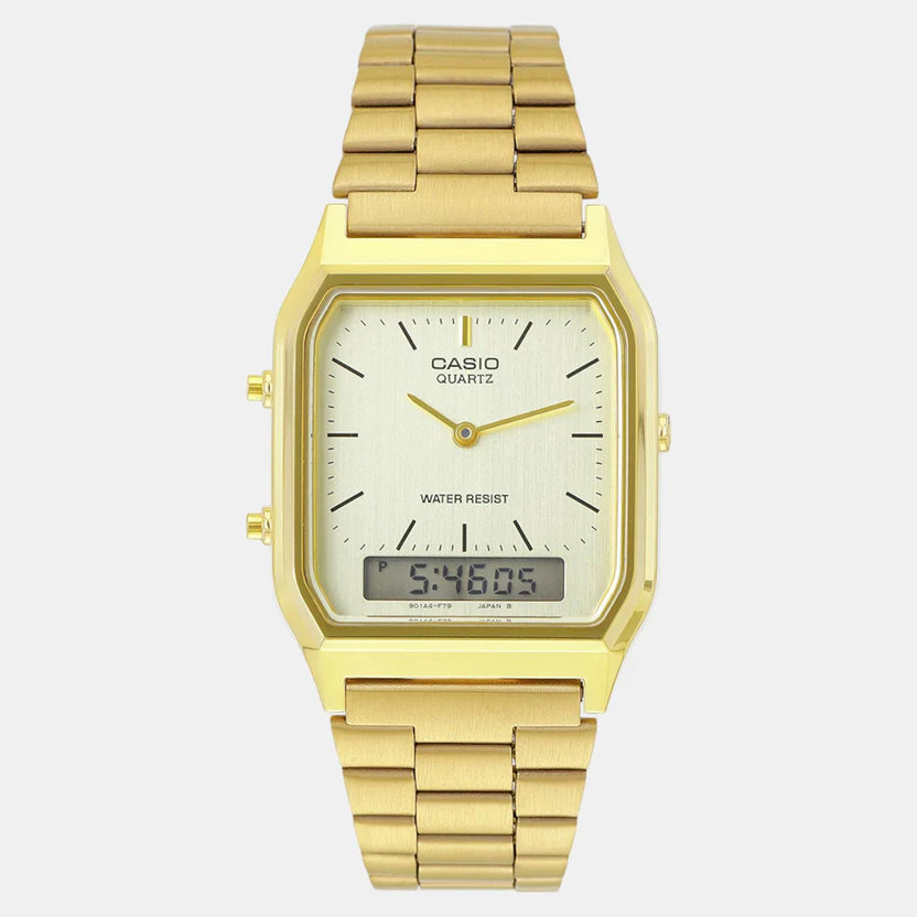 Casio Vintage Unisex Quartz Gold Dial Analog-Digital Stainless Steel Watch D341