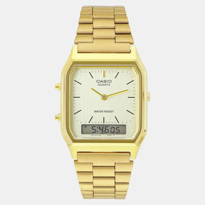 Casio Vintage Unisex Quartz Gold Dial Analog-Digital Stainless Steel Watch D341