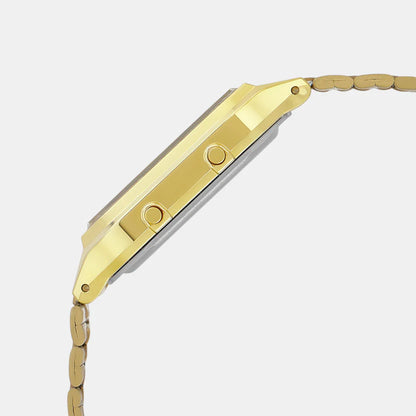 Casio Vintage Unisex Quartz Gold Dial Analog-Digital Stainless Steel Watch D341