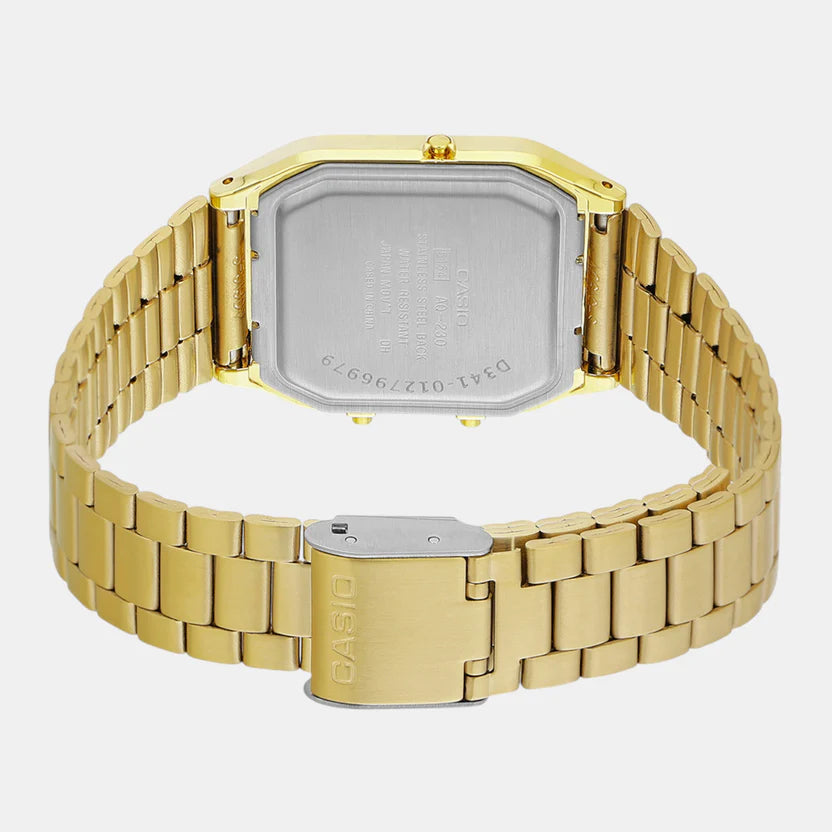 Casio Vintage Unisex Quartz Gold Dial Analog-Digital Stainless Steel Watch D341