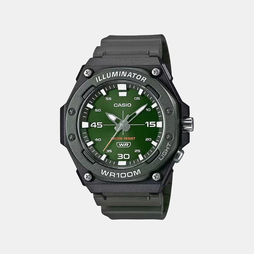 Casio Youth Men Quartz Green Dial Analog Resin Watch D357