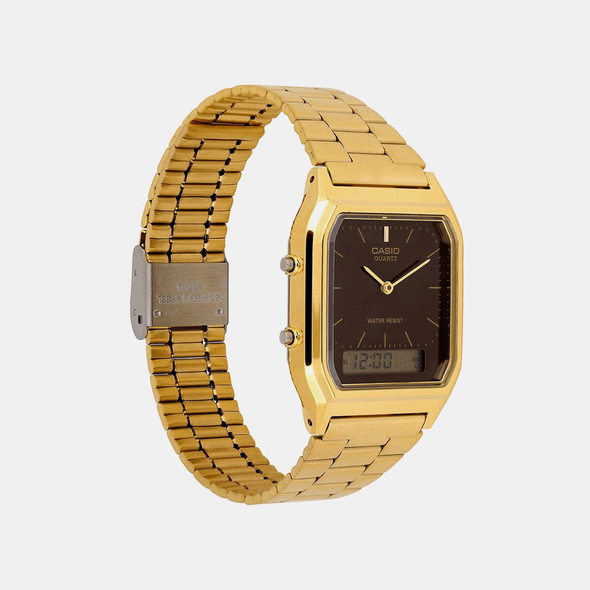Vintage Unisex Quartz Brown Dial Analog-Digital Stainless Steel Watch D369