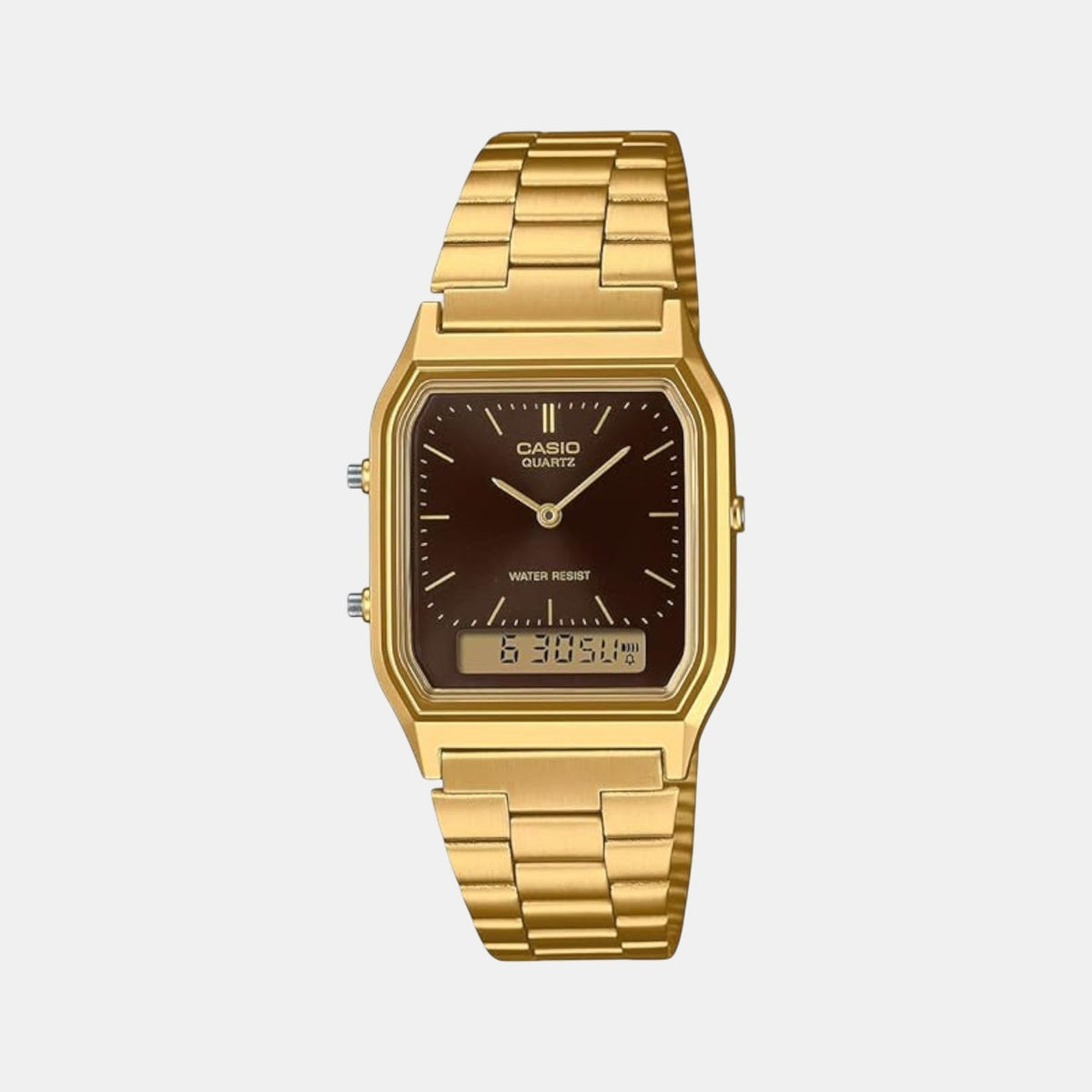 Vintage Unisex Quartz Brown Dial Analog-Digital Stainless Steel Watch D369
