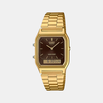 Vintage Unisex Quartz Brown Dial Analog-Digital Stainless Steel Watch D369