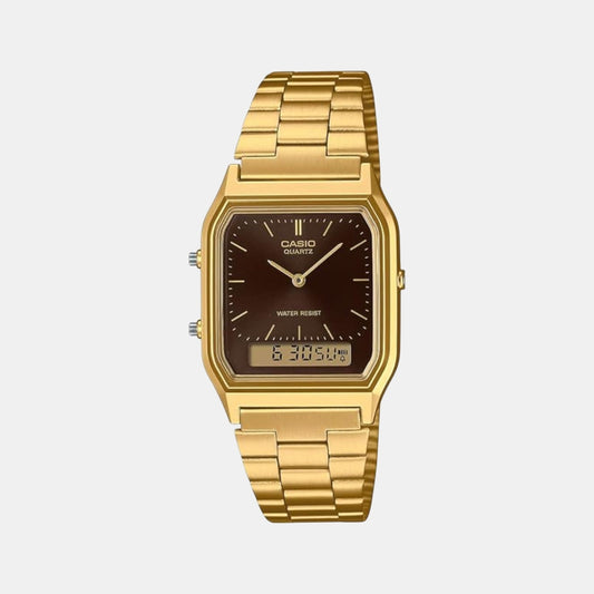 Vintage Unisex Quartz Brown Dial Analog-Digital Stainless Steel Watch D369