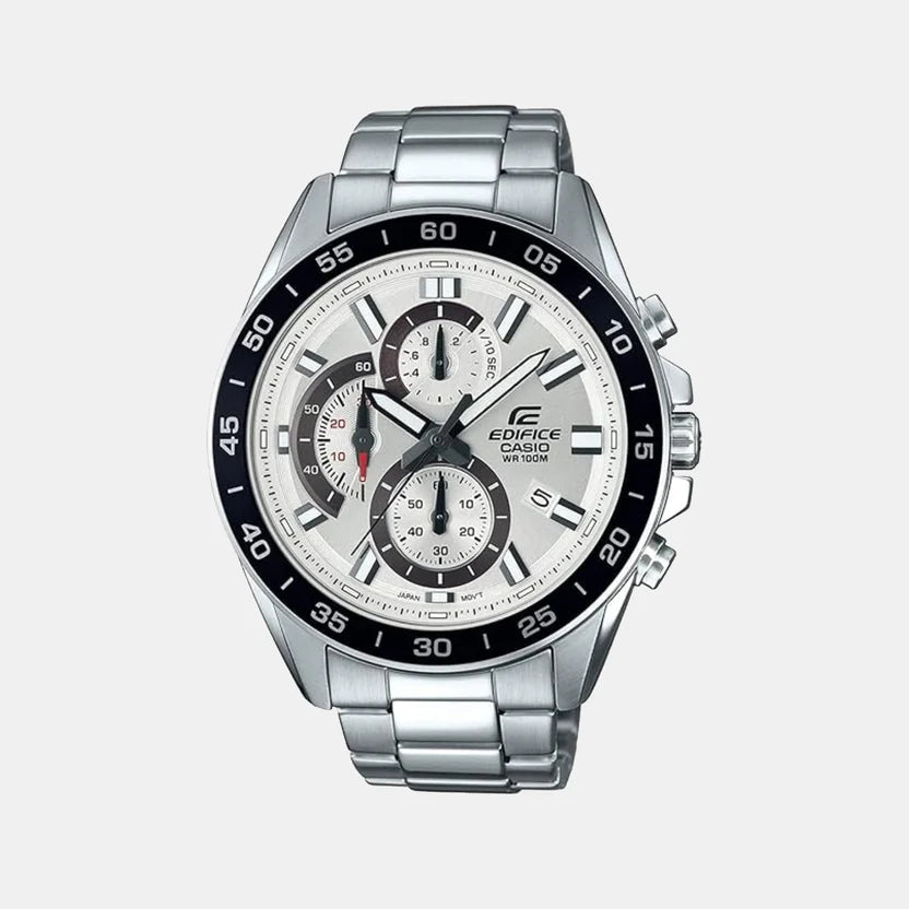 Casio Edifice Men Quartz White Dial Chronograph Stainless Steel Watch ED556