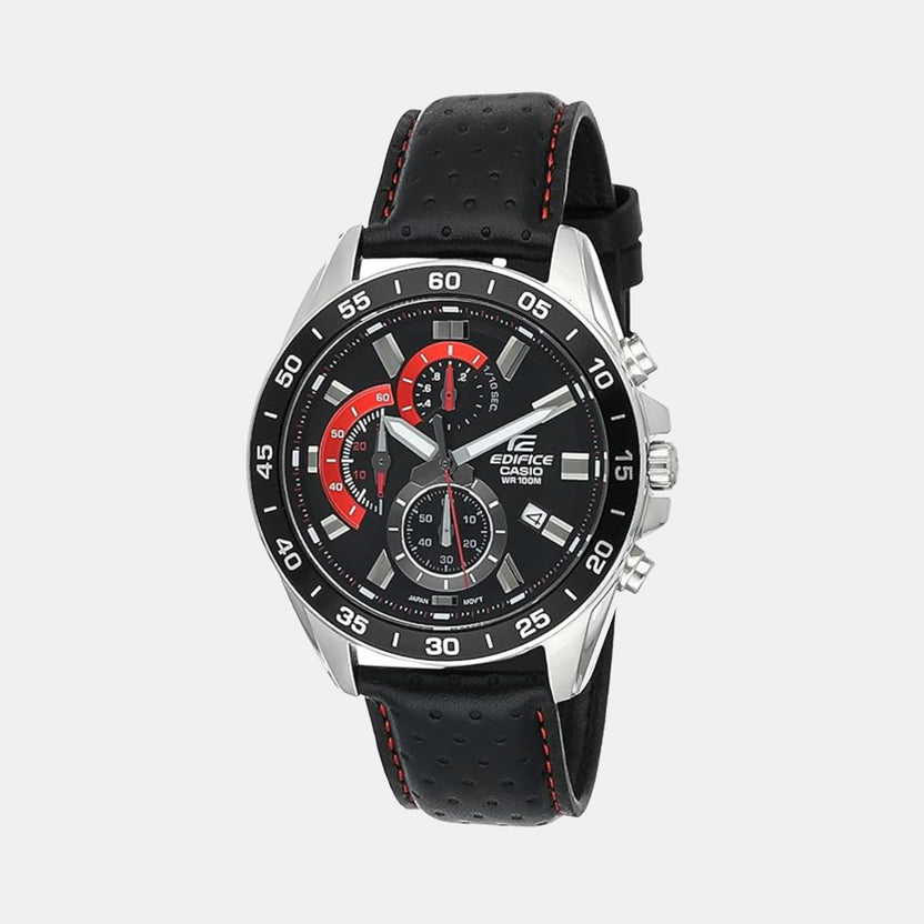 Edifice Men Quartz Black Dial Chronograph Leather Watch ED557