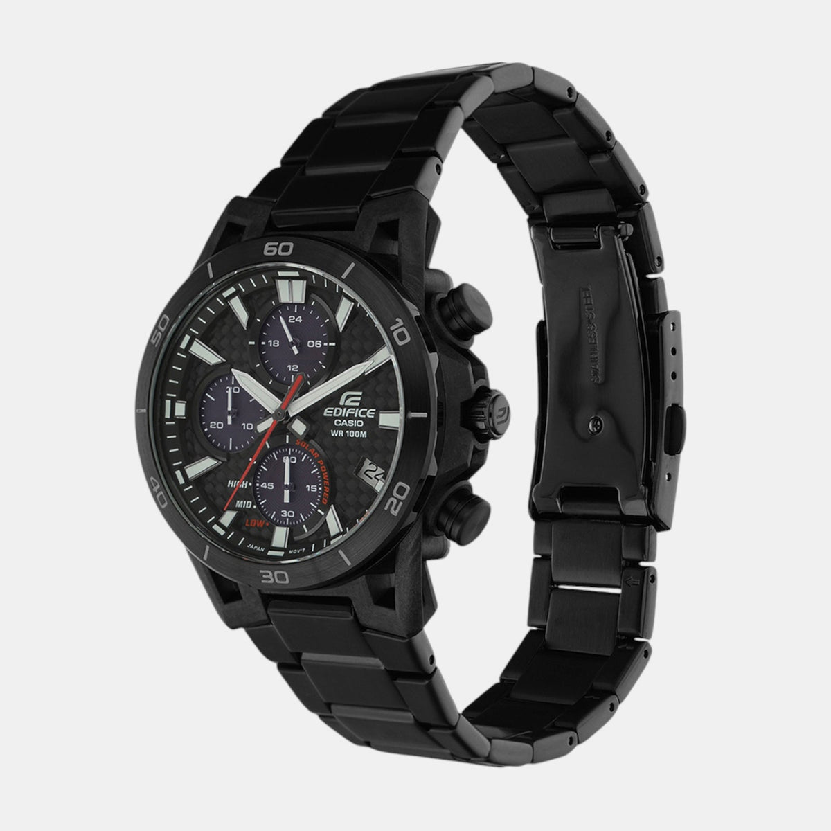 Edifice Men Solar Black Dial Chronograph Stainless Steel Watch ED629