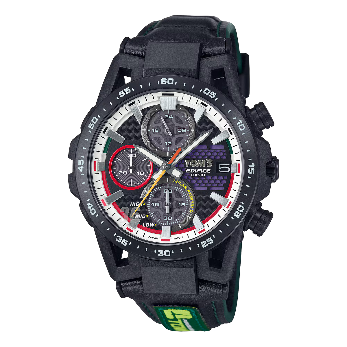 Edifice Men Quartz Black Dial Chronograph Leather Watch ED632