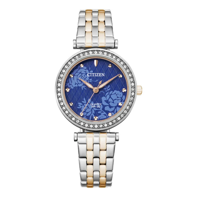Citizen Stainless Steel Women's Quartz Ladies Analog Blue Dial Rose Gold Strap Watch -ER0218-53L