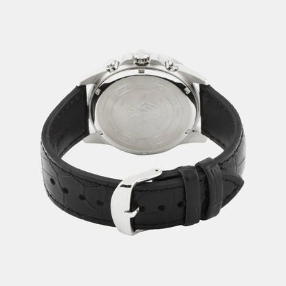 Edifice Men Quartz Black Dial Chronograph Leather Watch EX096