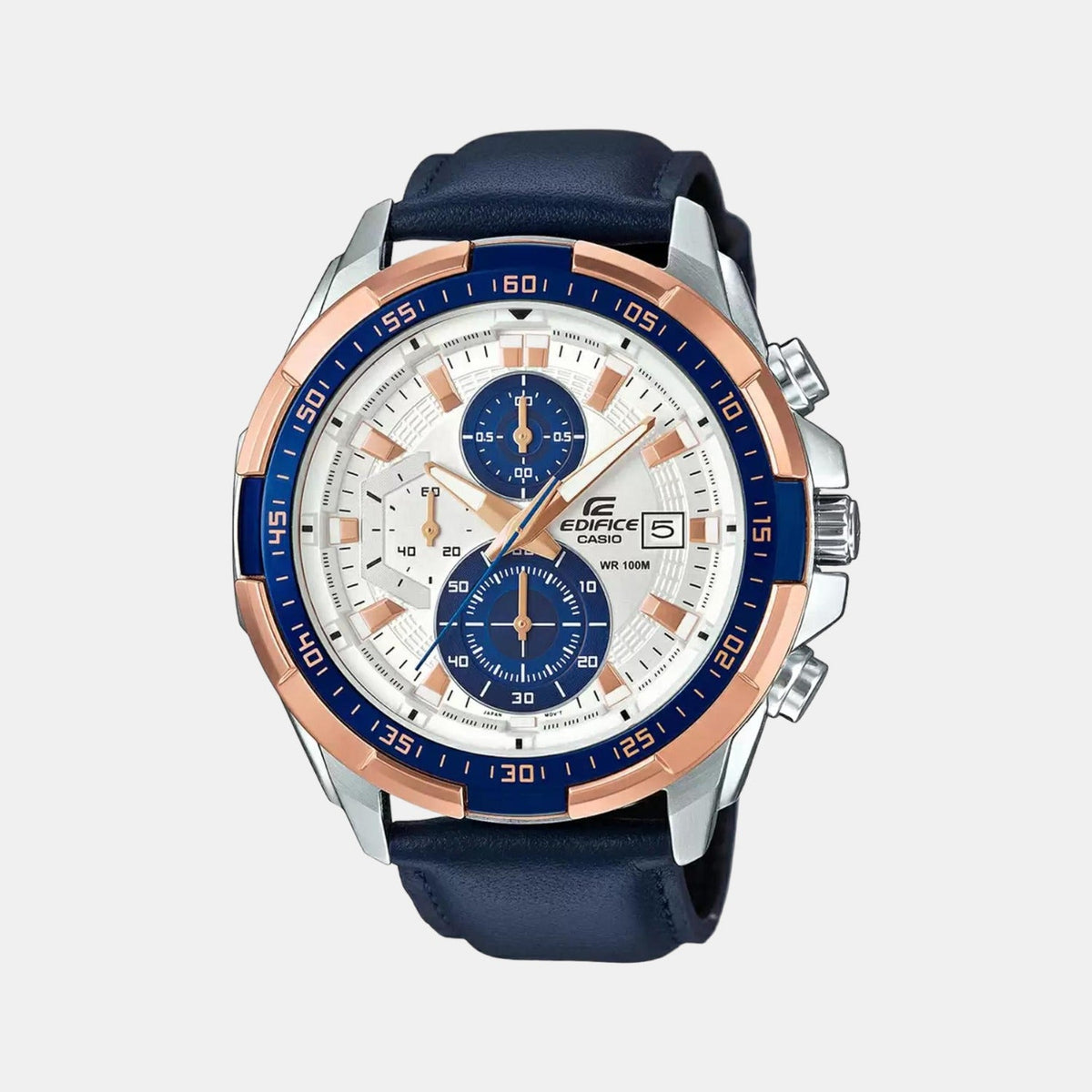 Edifice Men Quartz White Dial Chronograph Leather Watch EX306