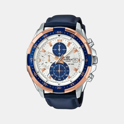 Edifice Men Quartz White Dial Chronograph Leather Watch EX306
