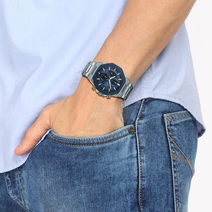 Edifice Men Quartz Blue Dial Chronograph Stainless Steel Watch EX528