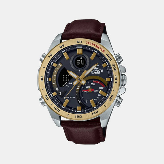 Casio Edifice Men Quartz Black Dial Analog-Digital Leather Watch EX530