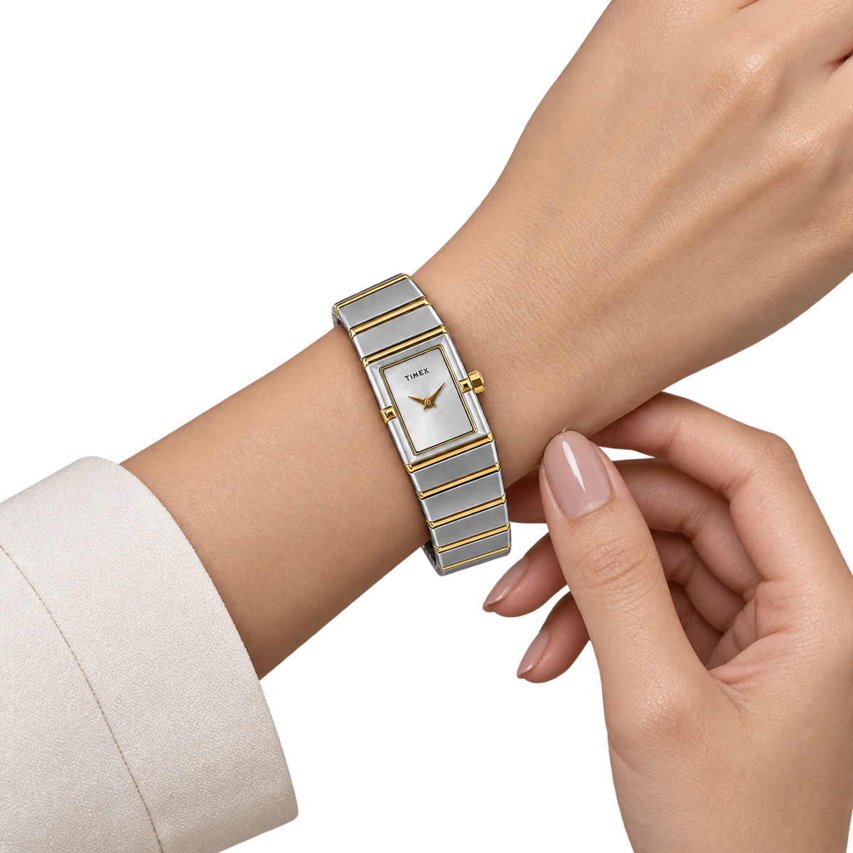 Timex Women’s Two-Tone Silver & Gold Rectangular Dial Stainless Steel Bracelet Watch TWEL28901