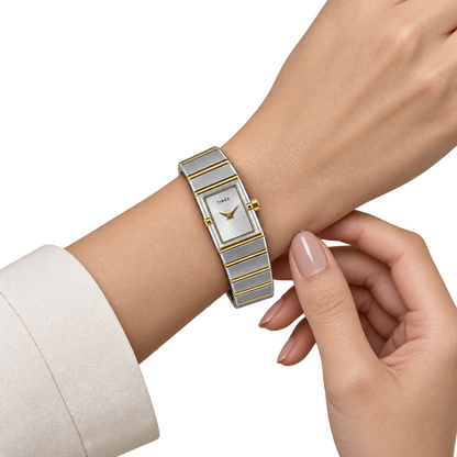 Timex Women’s Two-Tone Silver & Gold Rectangular Dial Stainless Steel Bracelet Watch TWEL28901