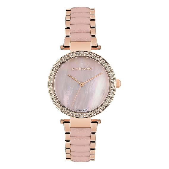 Giordano Analog Pink Dial Women's Watch with Rose Gold Band GD-2073-11