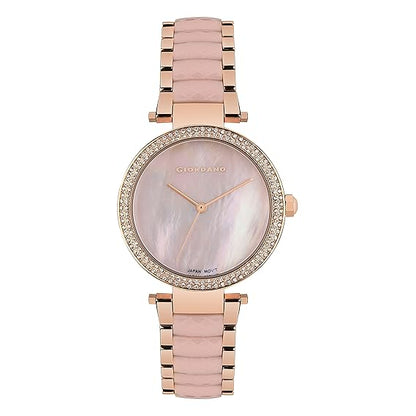 Giordano Analog Pink Dial Women's Watch with Rose Gold Band GD-2073-11