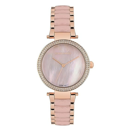 Giordano Analog Pink Dial Women's Watch with Rose Gold Band GD-2073-11