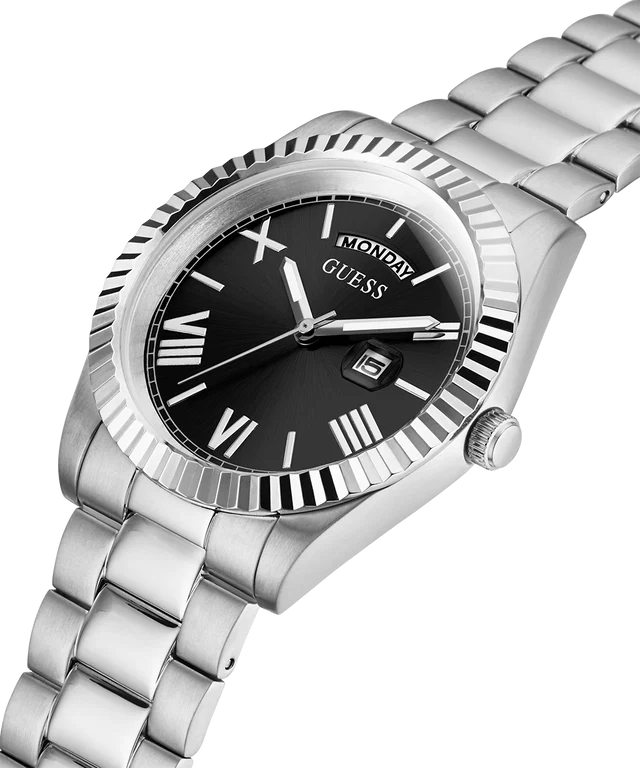 GUESS Stainless Steel Analog Men's Black Dial Silver Band Watch-Gw0265G1