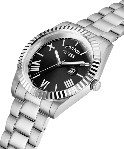 GUESS Stainless Steel Analog Men's Black Dial Silver Band Watch-Gw0265G1