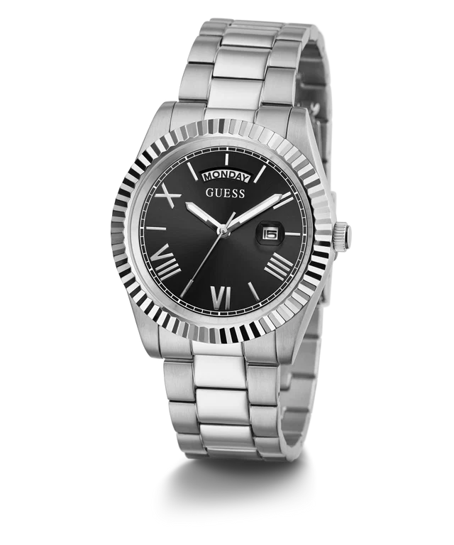 GUESS Stainless Steel Analog Men's Black Dial Silver Band Watch-Gw0265G1