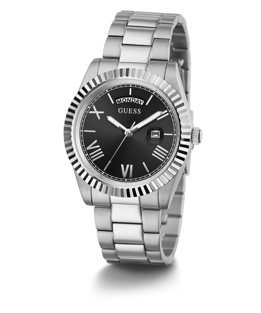 GUESS Stainless Steel Analog Men's Black Dial Silver Band Watch-Gw0265G1
